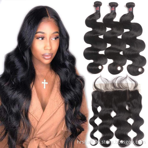 Body wave brazilian hair bundles with closure 10A grade remy human hair lace front 13*4 hair closure